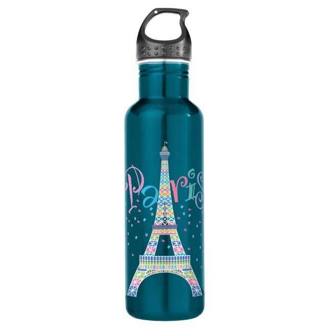 Eiffelturm Confetti 24 oz. Electric Blue Trinkflasche (Vorderseite)