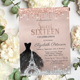 Eiffelturm Dress Glitzer Tropfens Rose Gold Einladung