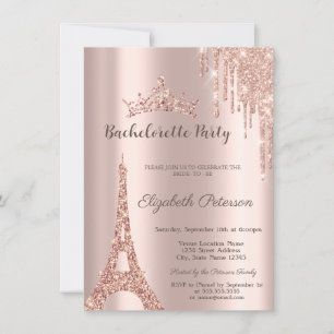 Eiffelturm, Drip Rose Gold Junggesellinnenabschied Einladung