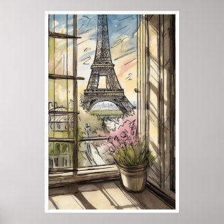 Eiffelturm durch ein Fenster-Poster Poster