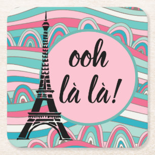 Eiffelturm Französisch Ooh la la la/ Monogram Rechteckiger Pappuntersetzer