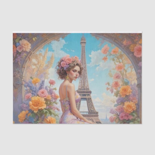 Eiffelturm Französische Frau Blumengestalterpapier Seidenpapier (Vorderseite)