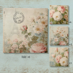 Eiffelturm Französische Vintage Florale Rosa Decou Fliese