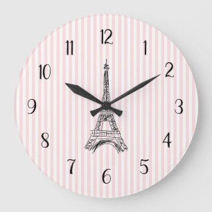 Eiffelturm Französisches Land Pink Stripe Große Wanduhr