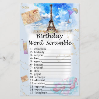 Eiffelturm Geburtstag Word Scramble Game
