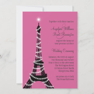 Eiffelturm-Glitzern Hochzeitsempfang (Fuchsia) Einladung