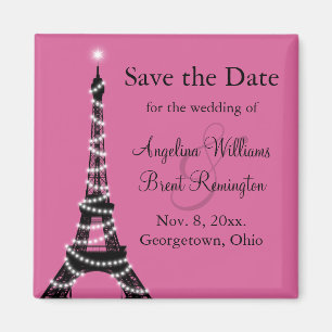 Eiffelturm-Glitzern Save the Date (Fuchsia) Magnet