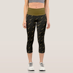 Eiffelturm Gold Glitzer Glitzern Schwarzes Muster Capri Leggings