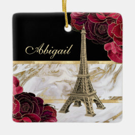 Eiffelturm Gold, Rose aus schwarzem Marmor Weihnac Keramikornament