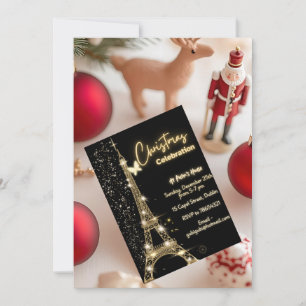 Eiffelturm Gold Thema - Weihnachts-Einladung Einladung