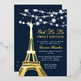 Eiffelturm goldfarbene Glitzer leuchtet blau Sweet Folieneinladung