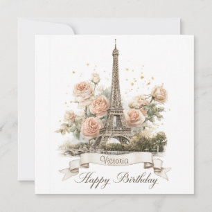 Eiffelturm "Happy Birthday" mit Individuelle Name Feiertagskarte