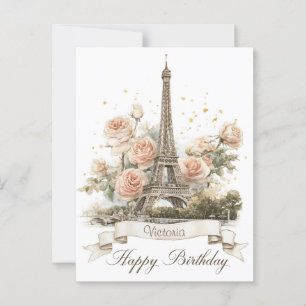 Eiffelturm "Happy Birthday" mit Individuelle Name Postkarte