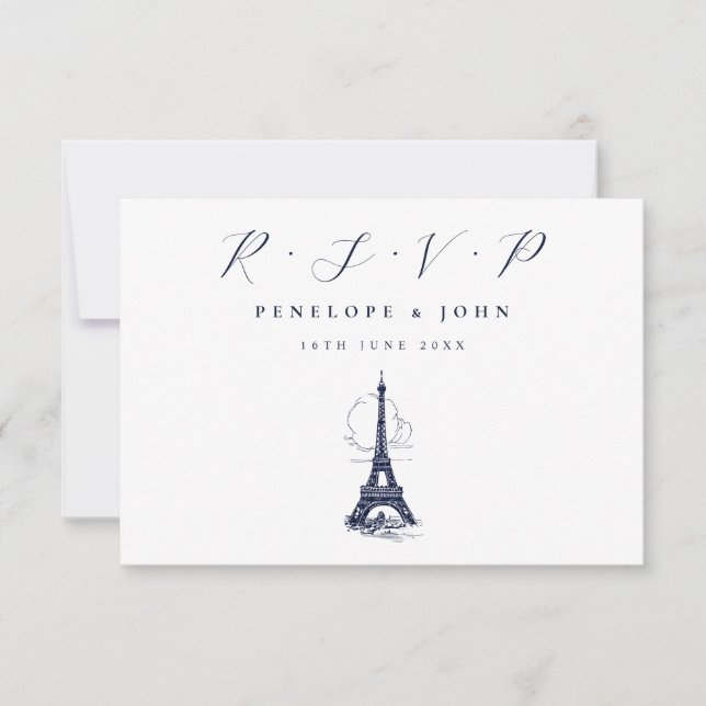 Eiffelturm Illustration Französisch Hochzeit RSVP Karte (Vorderseite)