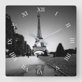 Eiffelturm im B&W Spotlight Square Wall Clock Quadratische Wanduhr