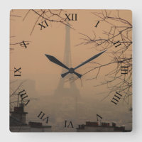 Eiffelturm im Dunst der Smog-Quadrat-Wanduhr