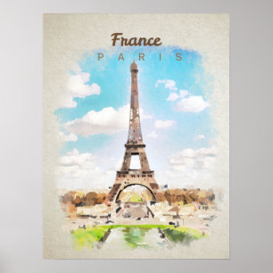Eiffelturm in Aquarellfarbe Poster