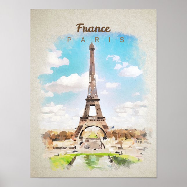 Eiffelturm in Aquarellfarbe Poster (Vorne)