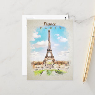 Eiffelturm in Aquarellfarben Postkarte