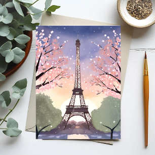 Eiffelturm in Blüte   Paris Frankreich Aquarell Postkarte