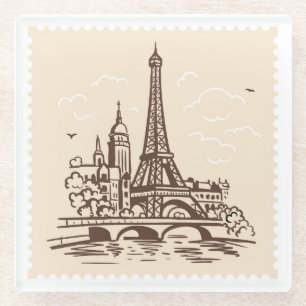 Eiffelturm in Paris auf einer Postage-Briefmarke-S Glasuntersetzer