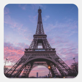 Eiffelturm in Paris, Frankreich Pink Lila Quadratischer Aufkleber