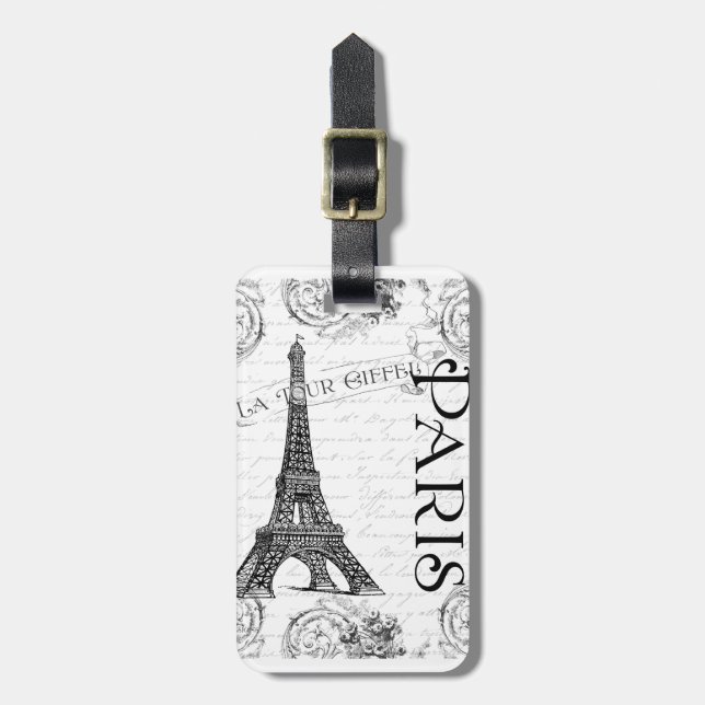 Eiffelturm in Schwarz und Weiß Gepäckanhänger (Vorderseite vertikal)