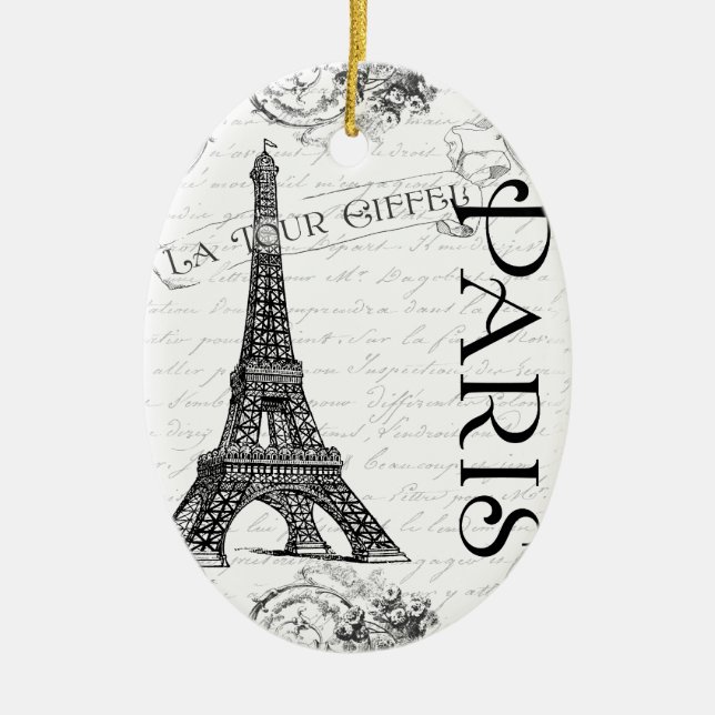 Eiffelturm in Schwarz und Weiß Keramikornament (Vorne)