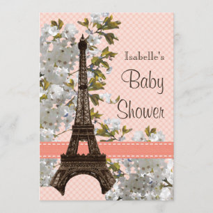 Eiffelturm Kirschblüten-Baby-Party Einladung