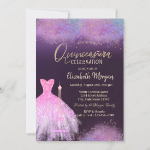 Eiffelturm-Kleid Dusty Purple Quinceanera  Einladung