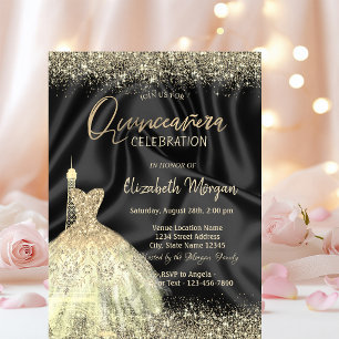 Eiffelturm-Kleid Schwarzer Satin Quinceanera Einladung