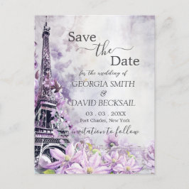 Eiffelturm Lavender Romance Save the Date Postkarte