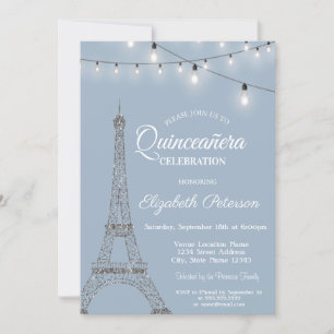 Eiffelturm, Lights Dusty Blue Quinceañera Einladung