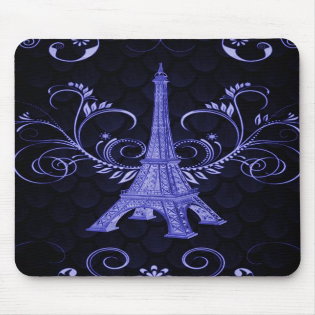 Eiffelturm Lila Blumenwirl Mousepad (Vorne)