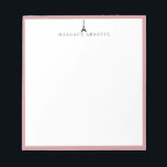 Eiffelturm Logo Rosa Rahmen Notizblock<br><div class="desc">Trendy Eiffelturm Logo-Design in schwarz mit rosafarbenem Rahmen, personalisiert mit Namen, Notizblock. Text Schriftart Stil und Farbe können angepasst werden.</div>