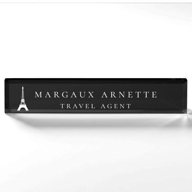 Eiffelturm-Logo Schwarz Namensplakette (Vorderseite)