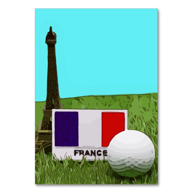 Eiffelturm mit französischer Flagge und Golfball Tischnummer (Vorderseite)
