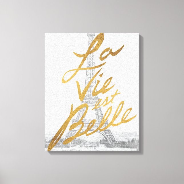 Eiffelturm mit Goldschrift Leinwanddruck (Vorderseite)