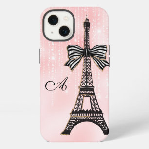 Eiffelturm mit Monogramm Rosa und Schwarz Paris iPhone Hülle