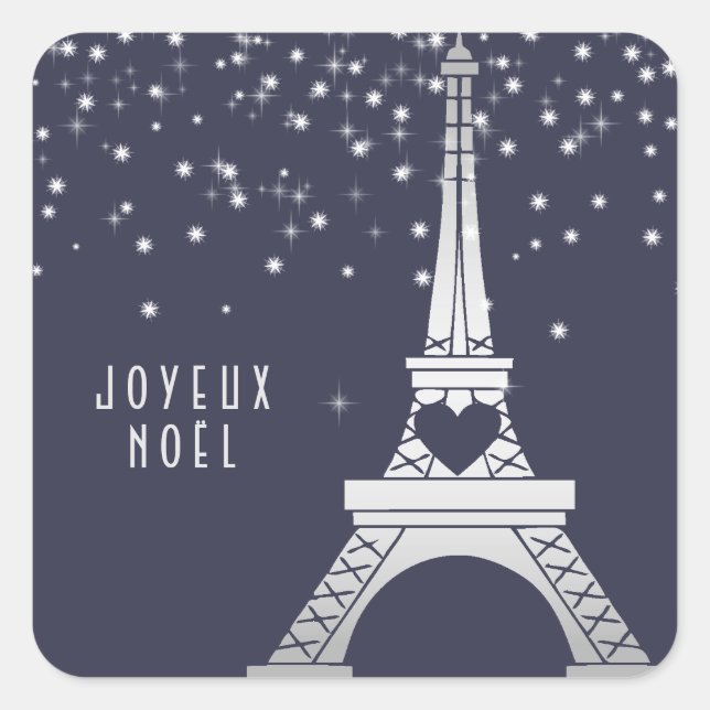 Eiffelturm mit Schnee | Frohe Weihnachten in Paris Quadratischer Aufkleber (Vorderseite)