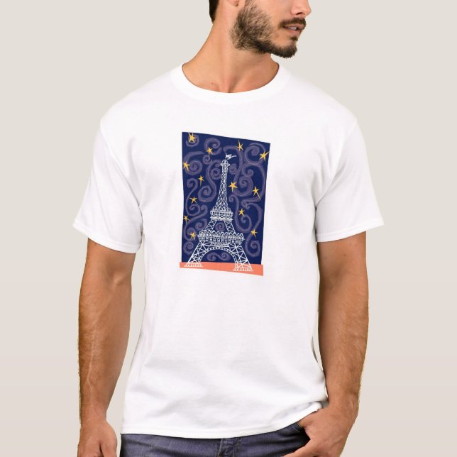 Eiffelturm mit Sternen und Wirbel T-Shirt (Vorderseite)