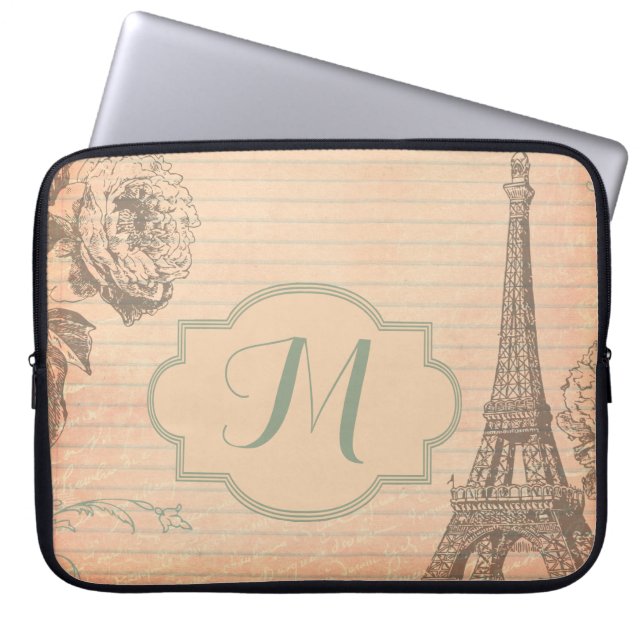 Eiffelturm-Monogramm 15" Paris Frankreich Laptopschutzhülle (Vorderseite)
