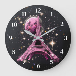 Eiffelturm Nacht Mond Große Wanduhr
