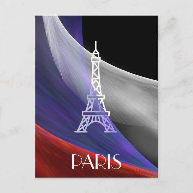 Eiffelturm Paris blaue weiße Flagge auf schwarz Postkarte (Vorderseite)
