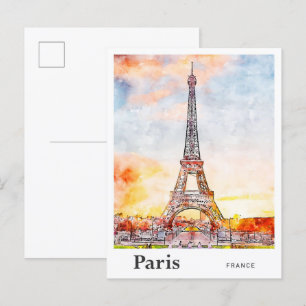 Eiffelturm Paris Frankreich Aquarell-Skizze Handge Postkarte