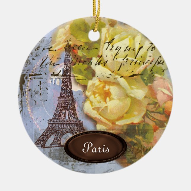 Eiffelturm Paris Gelbe Rosen Weihnachtsschmuck (Vorne)