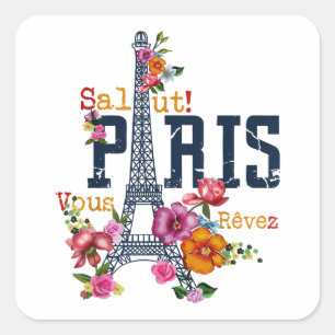 Eiffelturm Paris Hemd Salut Blühendes Paris Fra Quadratischer Aufkleber