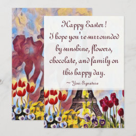 Eiffelturm, Paris Iris, Tulips Blume Ostern Feiertagskarte