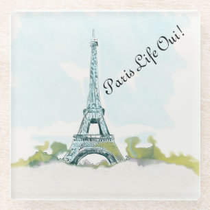 Eiffelturm Paris Life Oui Farbtinte Illustration Glasuntersetzer