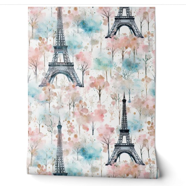 Eiffelturm Paris Pink Blue Tapete (Abrollen)